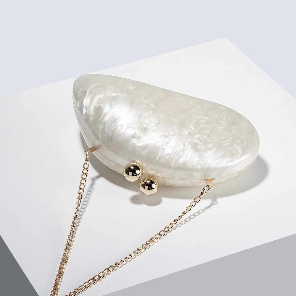 6990 Seashell Chain Shoulder Bag Acrylic Evening Clutch Bag Glitter Marble - Picture 5 of 6